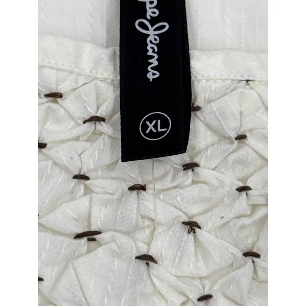 Pepe Jeans Womens Tank Top Alie White Embroidered Size XL Shoulder Ties Read - Picture 8 of 11
